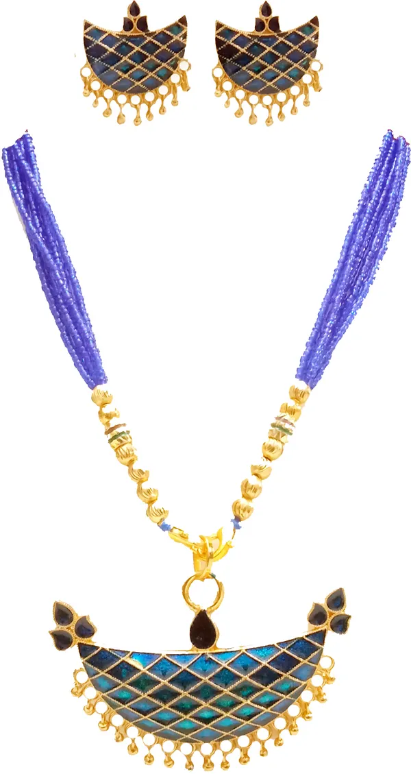 Assamese_Traditional_Blue_Colour_Tassel_Jewellery_Set_For_Women_&_Girl